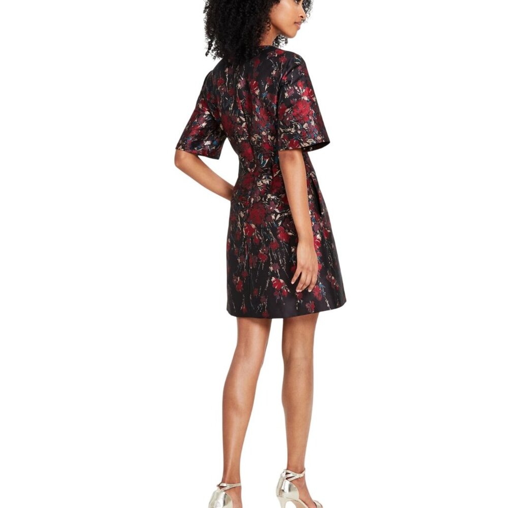 Vince Camuto Womens Floral Jacquard Short-Sleeve Dress VC4M5797 Red Multi 12 NWT - Picture 2 of 11
